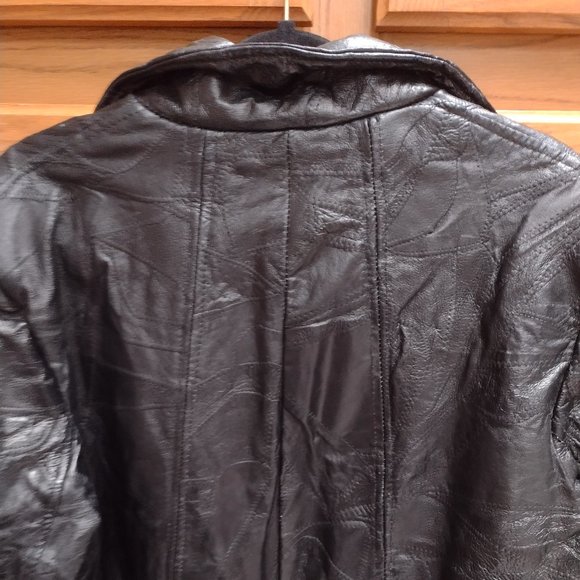 100% Genuine Italian Stone Leather Patchwork Black Coat XL - Picture 12 of 13